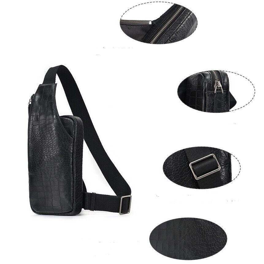 Real leather Men's Crossbody Bag, Crocodile Embossed Deer Skin Sling Chest Bags