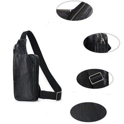 Real leather Men's Crossbody Bag, Crocodile Embossed Deer Skin Sling Chest Bags