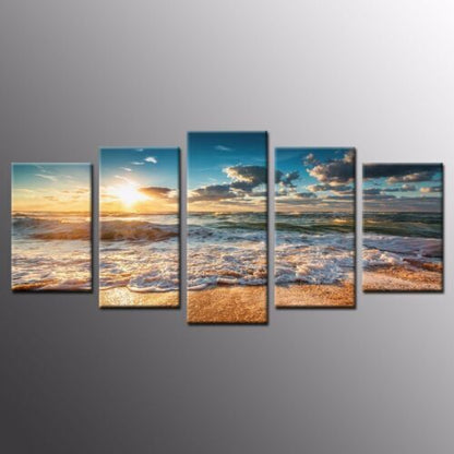 Sunrise in Beach Landscape 5 PCS Canvas Wall Art Painted Poster Home Decor
