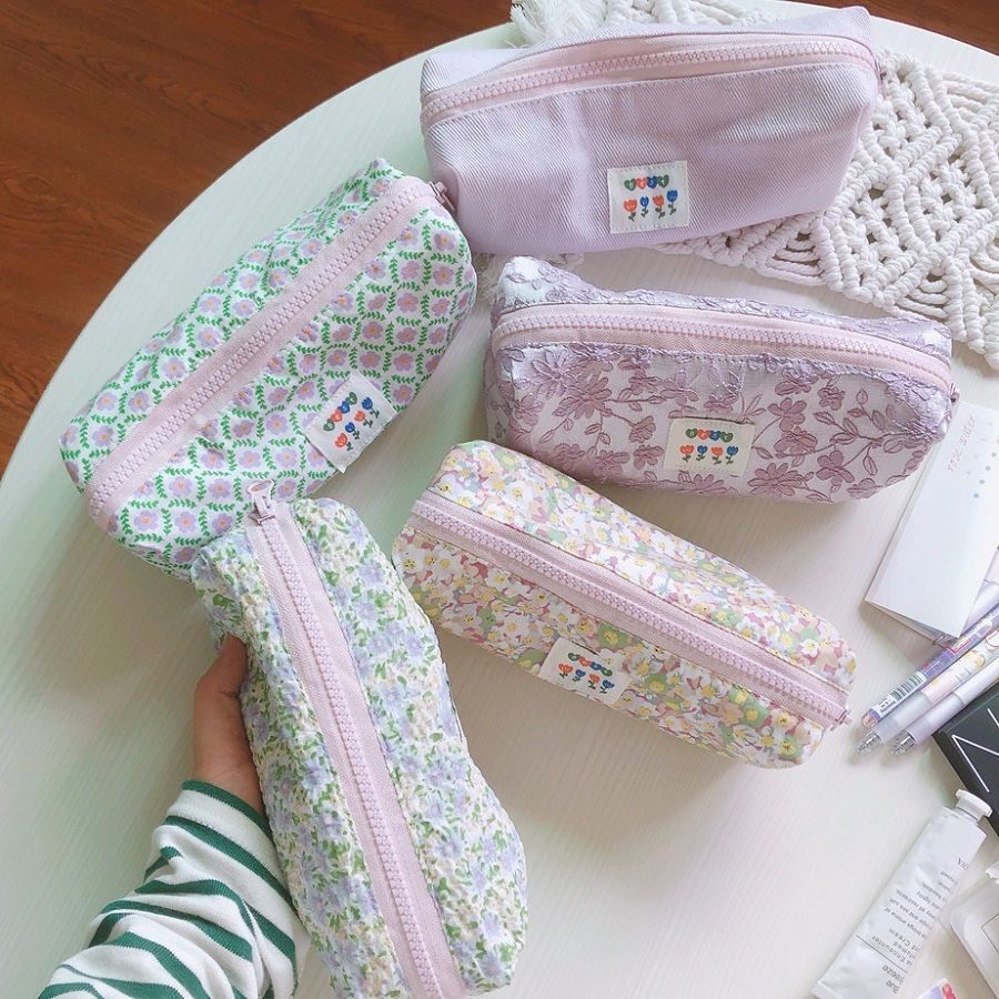 Small Cosmetic Bag Cute Makeup Cotton Fabric Toiletry Bag Students Organizer 1PC