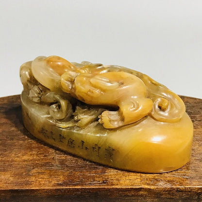 Chinese Peking Shoushan Stone Carving Animal Statue Seal Nice Figurines Artwork