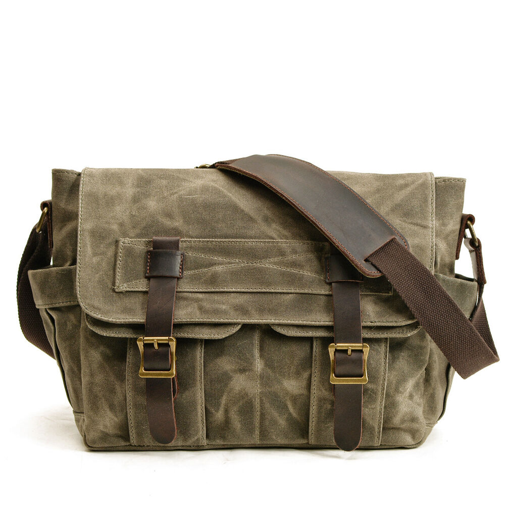 Canvas Shoulder Bag Cowhide Large Capacity Messenger Bag Motorcycle Side Bag