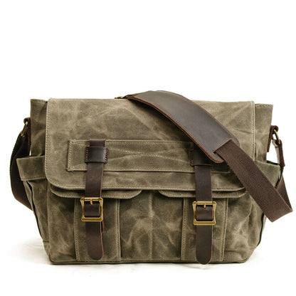 Canvas Shoulder Bag Cowhide Large Capacity Messenger Bag Motorcycle Side Bag