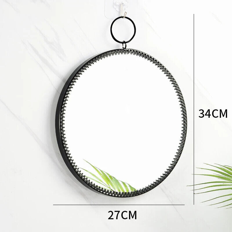 Wall Hanging Mirror Nordic Glass Metal Round Bedroom Bathroom Decoration 27x34cm