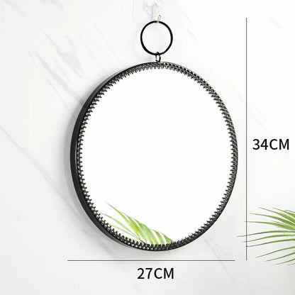 Wall Hanging Mirror Nordic Glass Metal Round Bedroom Bathroom Decoration 27x34cm