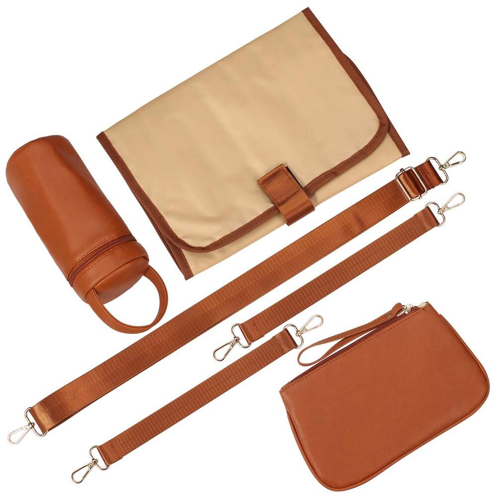 7-in-1 Baby Diaper Bag Solid PU Leather Mummy Maternity Bag Bags Changing Pad