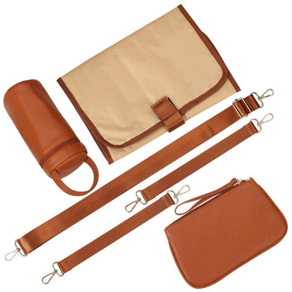 7-in-1 Baby Diaper Bag Solid PU Leather Mummy Maternity Bag Bags Changing Pad