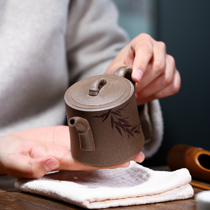 Yixing Teapot Ore Puprle Clay Handmade Bamboo Zisha Kettle Chinese Tea Ceremony