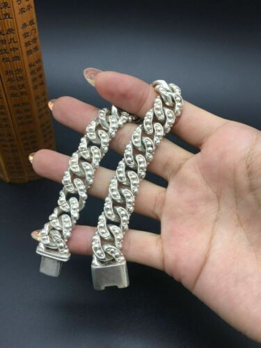 Asian old miao silver hand cast cool statue bracelet jewel gift