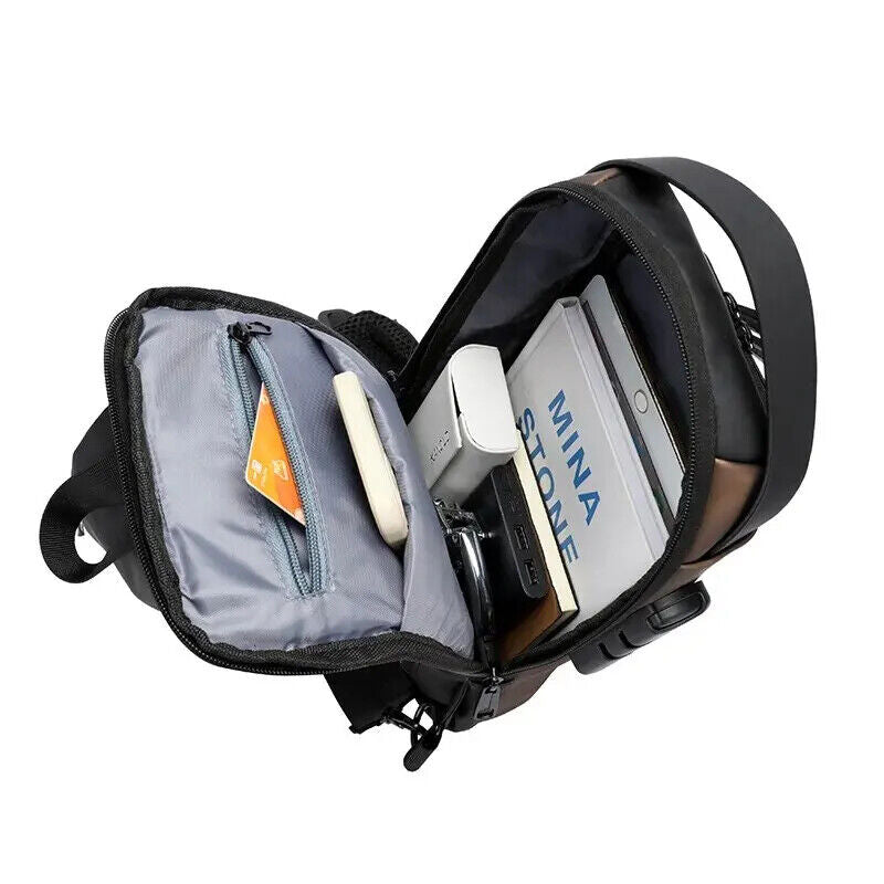 Men Anti Theft USB Shoulder Bag Man Crossbody Cross Body Travel Chest Bags