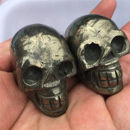 Pyrites Skulls Natural Copper Decorative Mineral Head Mini Sculptures 47x40x30mm