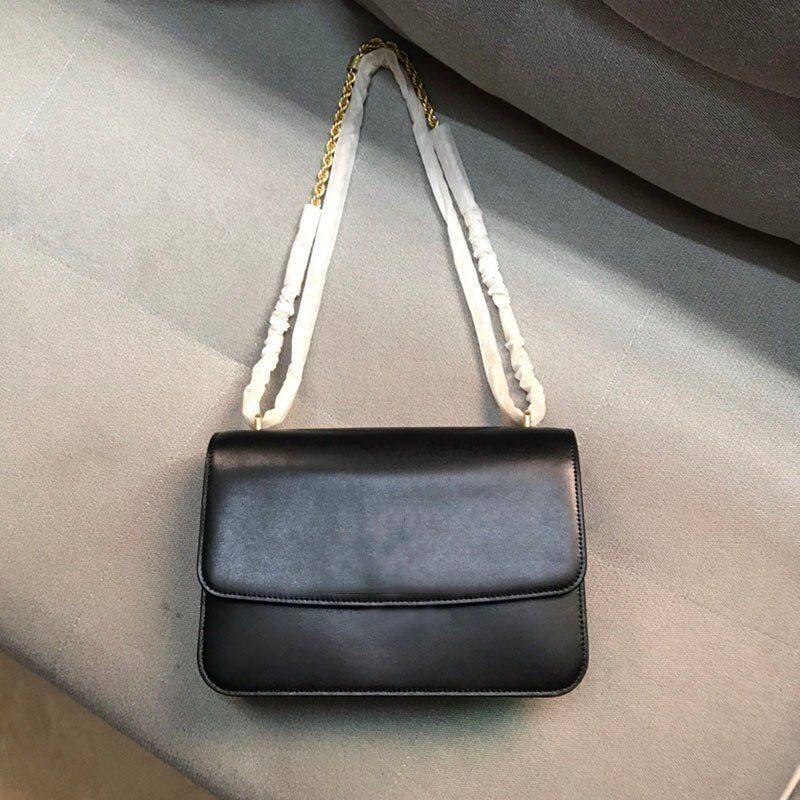 Genuine Leather Shoulder Bag Cowhide Black/White/Wine Red/Brown Chain Strap S/L