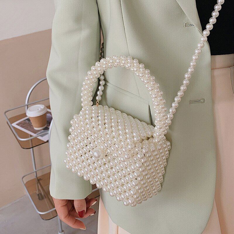 Handmade Woven Beaded Pearl Bags Women Handbags Party Bags