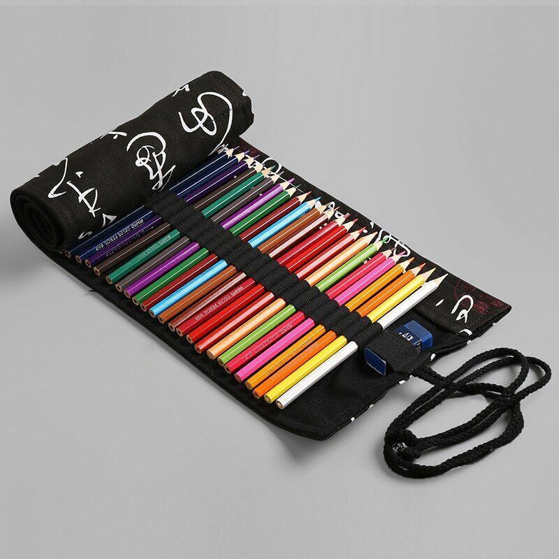 School Pencil Case Cute Canvas Roll Stationery Pouch Supplies Boys Girls Pen Bag