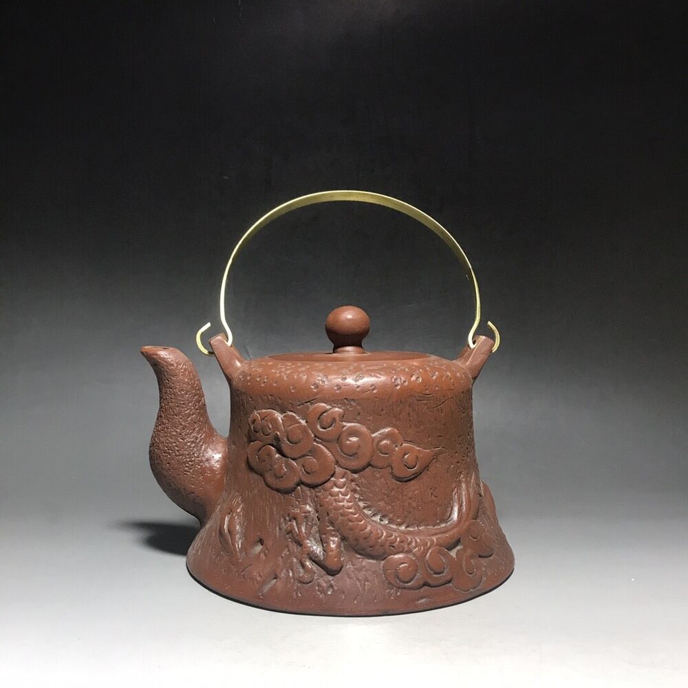 vintage chinese yixing purple clay teapot zisha ceremony carving Collectible art