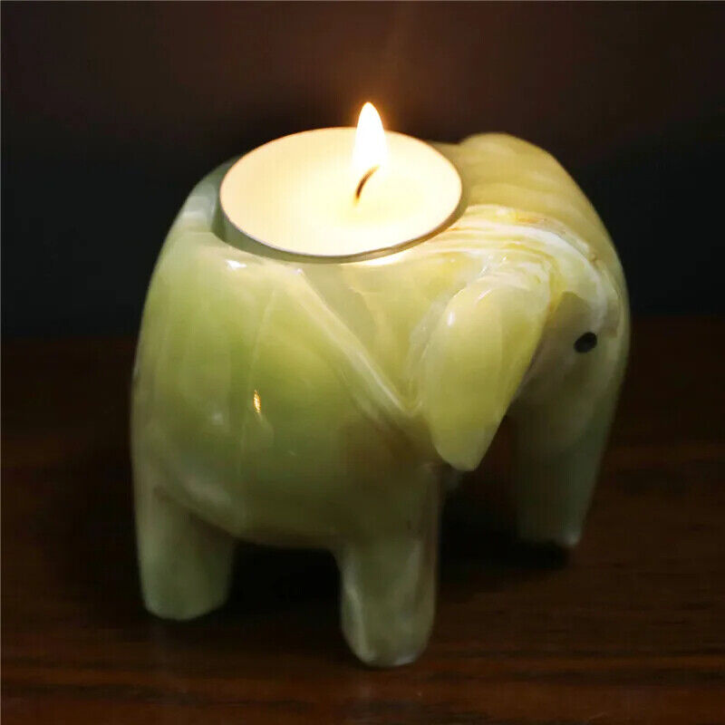 Candle Holder Natural Stone Afghan Jade Elephant Carvings Decorative Candlestick