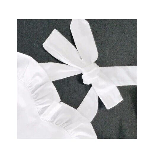 Women Plain White Aprons 57x49/66cm Cotton Ruffle Waitress Cosplay Work Wear Bib
