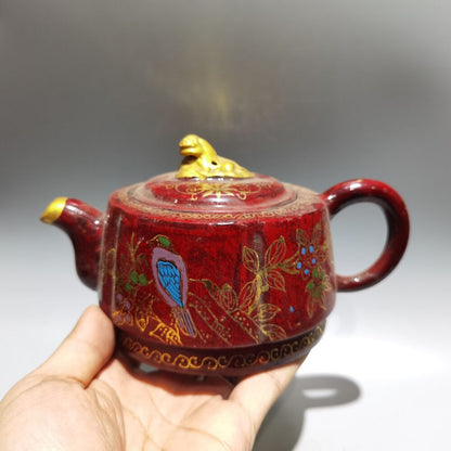 Vintage Chinese Yixing Purple Clay Teapot Zisha Ceremony Enamel Nice Teaware Art