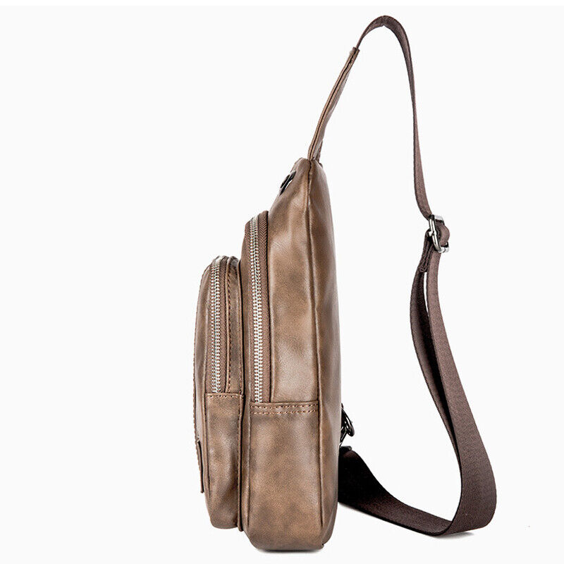 Men's Sling Backpack Faux Leather Crossbody Chest Bags Casual Daypack Sport Bags