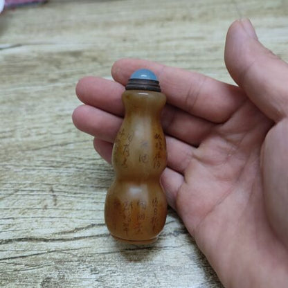 Old Bejing Chinese Carved Stone Snuff Bottle Shoushan seal Statue Calligraphy