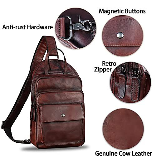 IVTG Genuine Leather Sling Bag for Men Vintage Crossbody Medium, Coffee