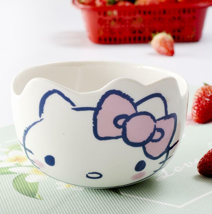 Cute Hello Kitty Ceramic Oatmeal Salad Fruit Soup Noodle Bowl Rice Bowl