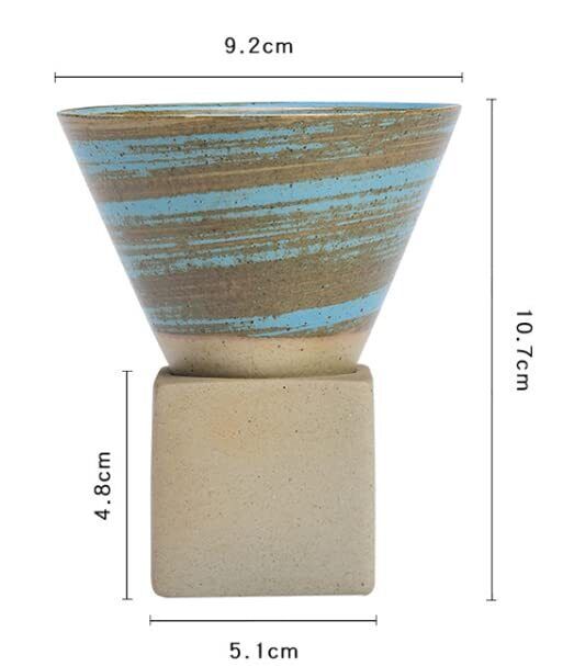 Turquoise Handmade Pottery Mug with a Stand Japaneese Style Home Decoration Gift