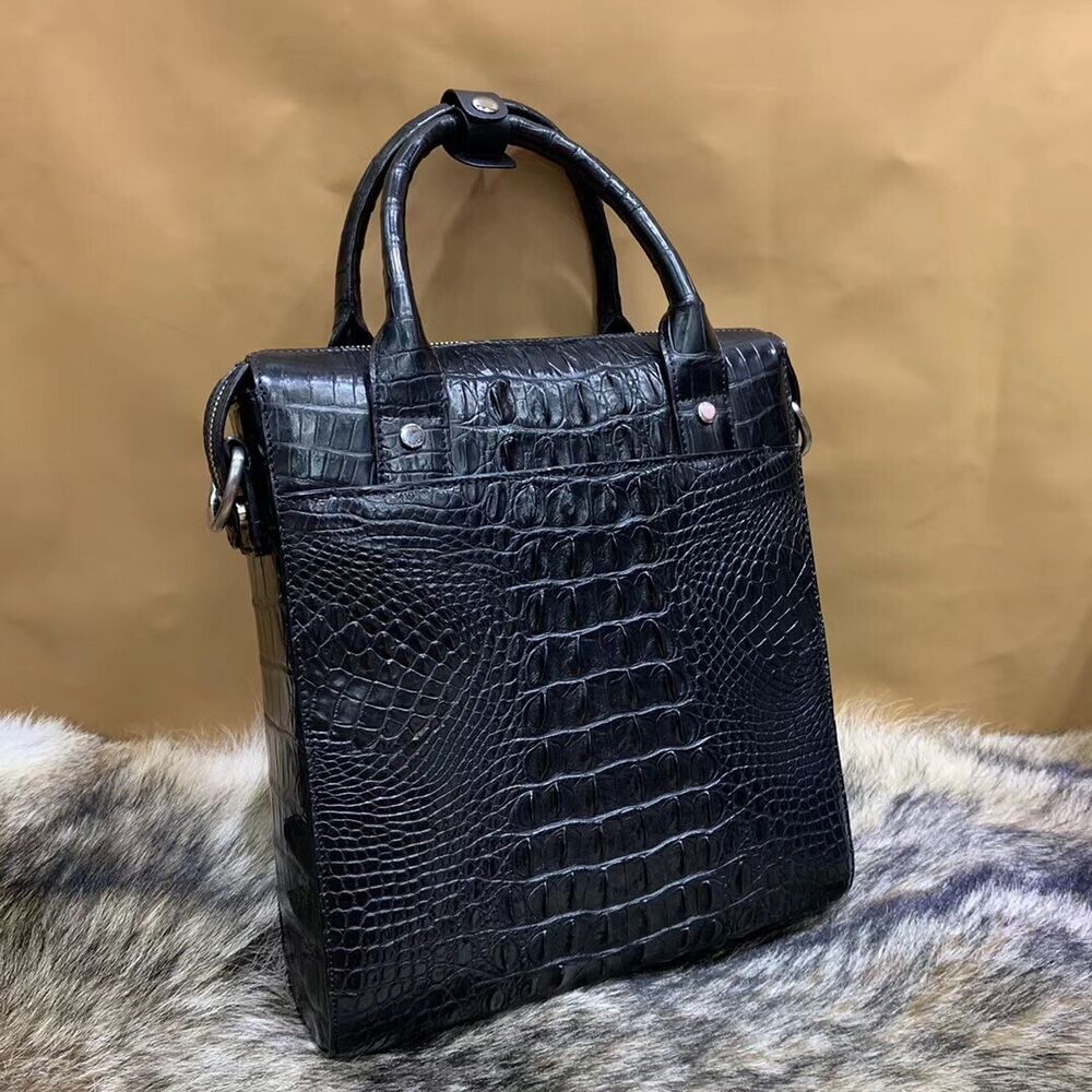 Handcrafted SiameseCrocodile Skin Leather Men's Business Handbag Shoulder Bag