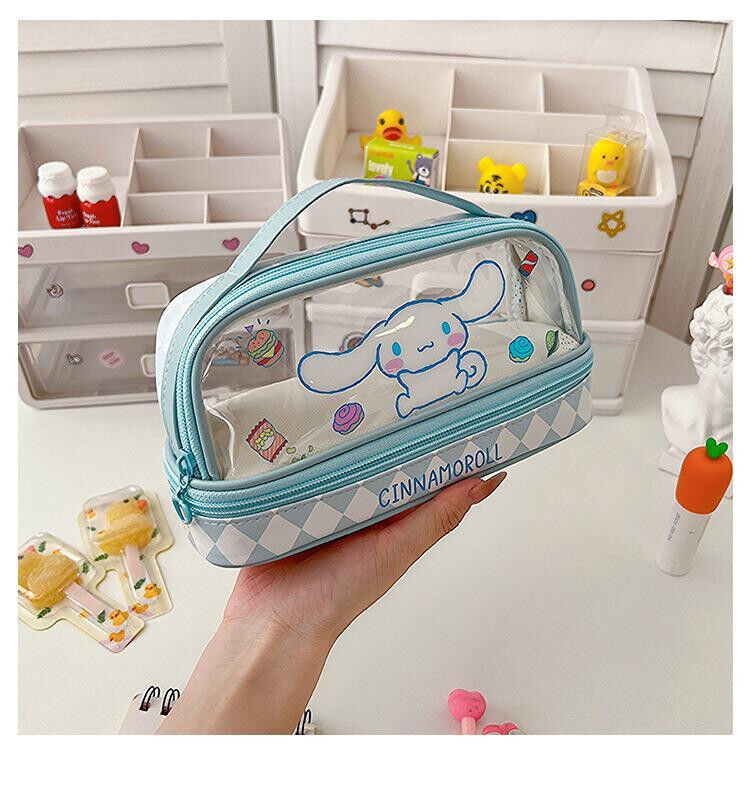 Cute Cinnamoroll Double Layer Pencil Bag Pen Case Stationery Holder Cosmetic Bag