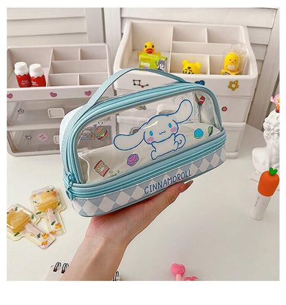 Cute Cinnamoroll Double Layer Pencil Bag Pen Case Stationery Holder Cosmetic Bag