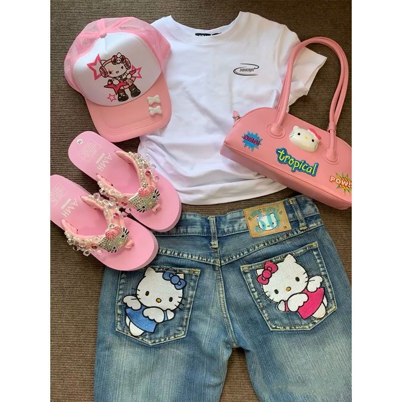 Hellokitty Low Waist Flare Jeans Women's Y2K Bootcut