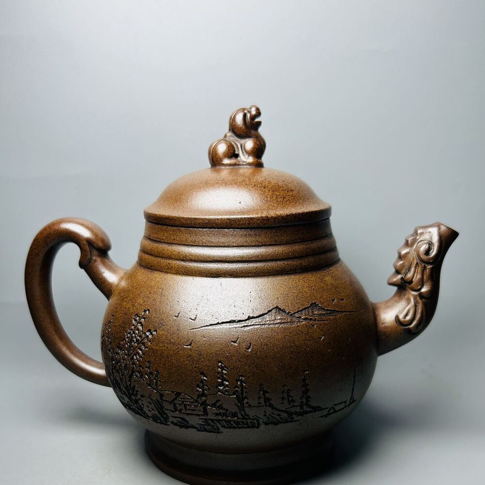 Vintage Chinese Yixing Purple Clay Teapot Zisha Ceremony Carving Collectible Art