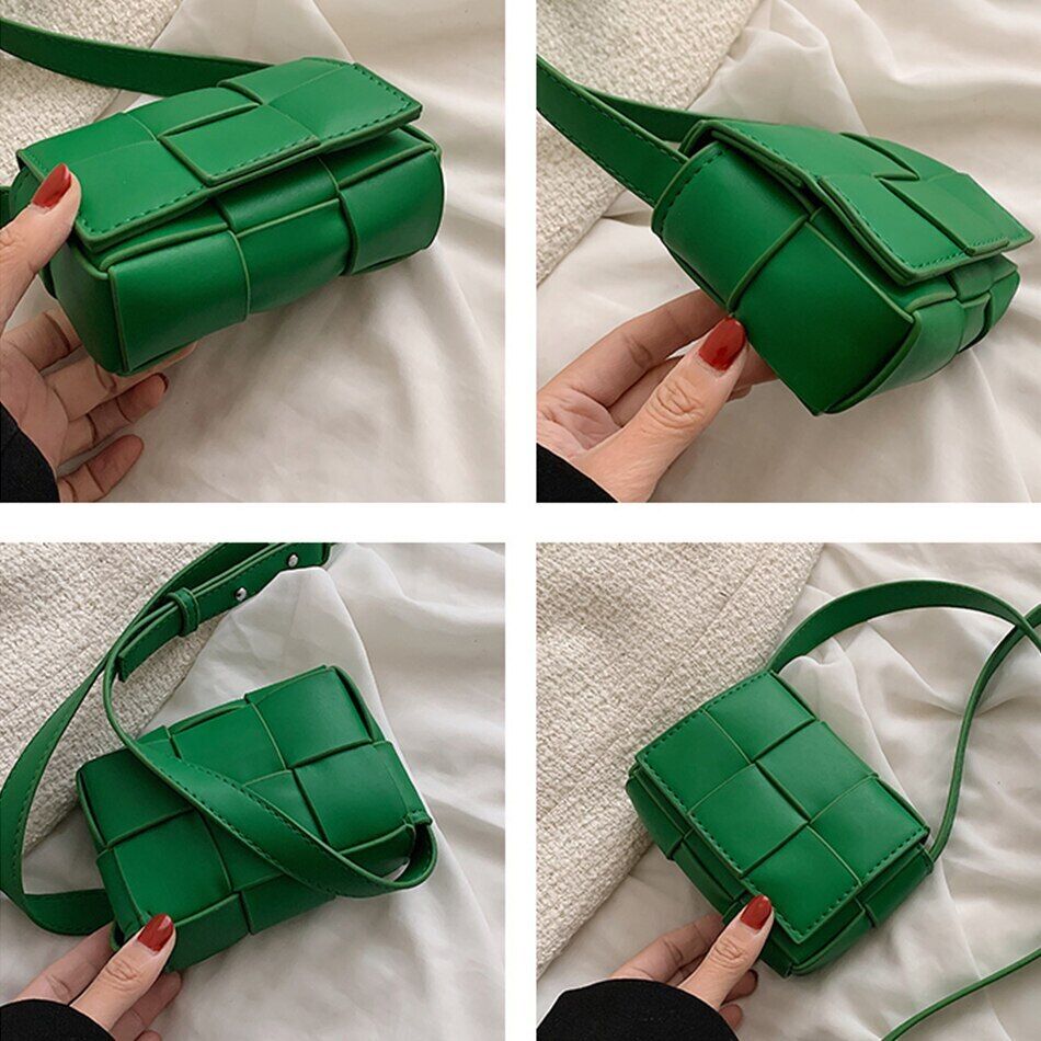 Mini Ladies Square Weave Bag PU Leather Shoulder Crossbody Bags Women Handbags