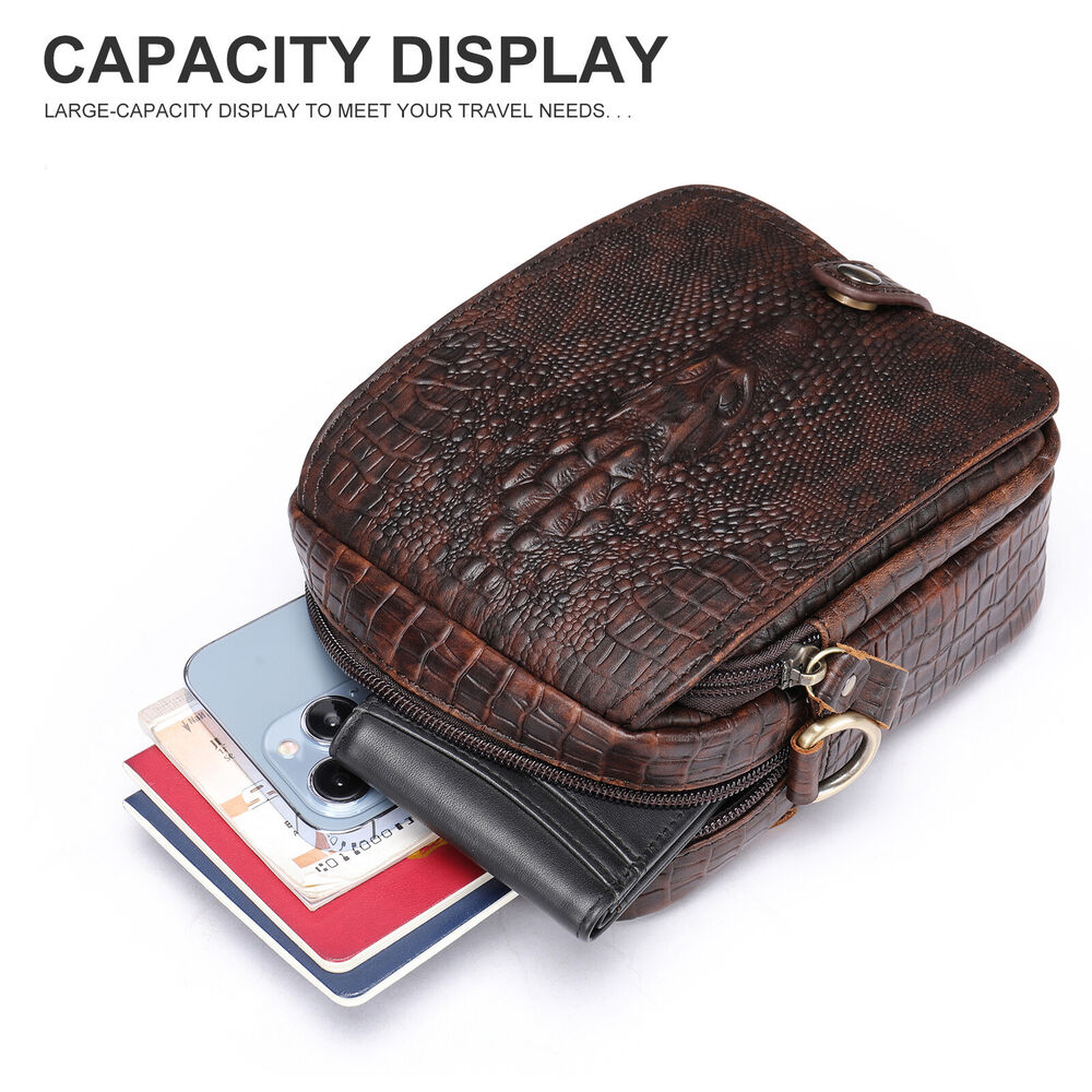 100% Genuine Leather Crocodile Pattern Men's Shoulder Messenger Bag Crossbody