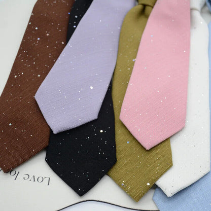 Men Neckties 8cm Width Shiny Linen Cotton Solid Sequin Women Neckwear Casual Tie