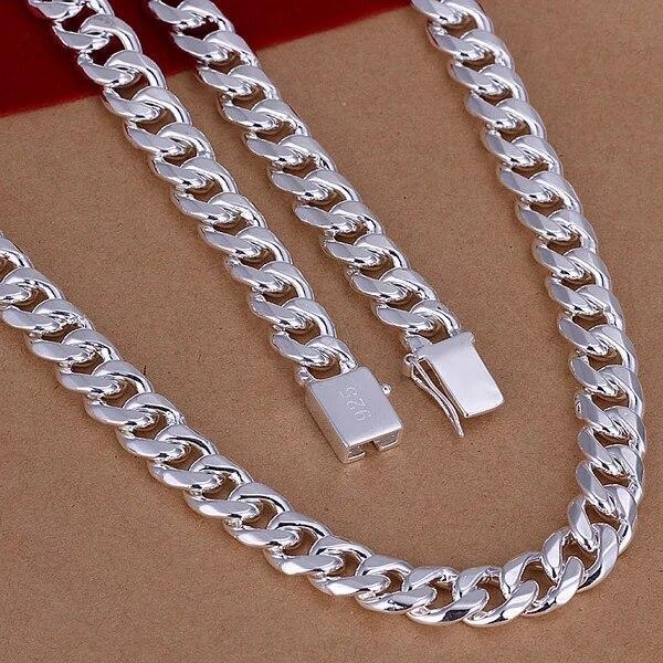 Cadena De Plata 925 Cadenas Gruesas 10 Mm Ancho Para Hombres Mujeres Collar 24