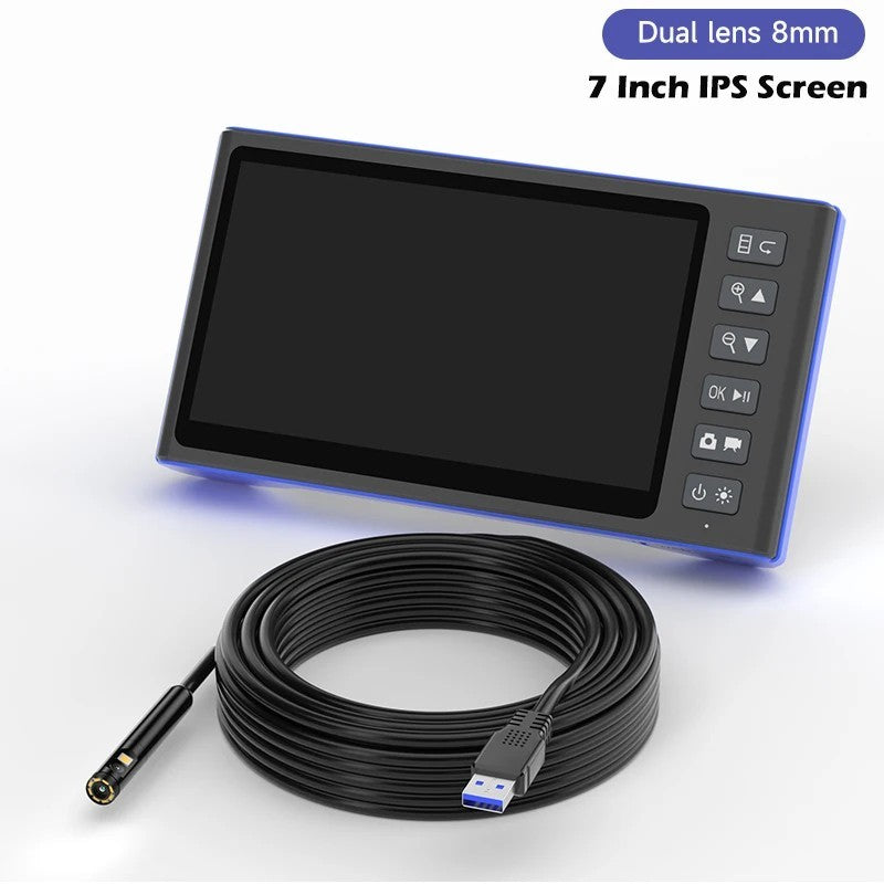 7" IPS HD Borescope Endoscope Camera 1080P 8mm Detachable 5M Cable Inspection