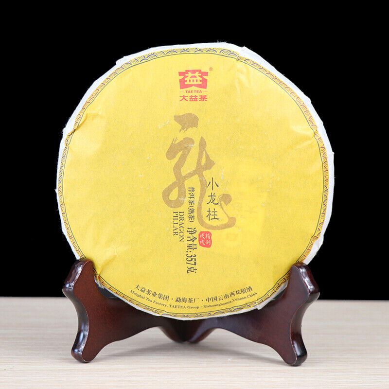 Small DRAGON PILLAR * 2018 Menghai TAETEA Dayi Tea Cake Pu-erh Ripe Puer 357g