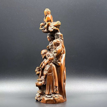 Chinese Boxwood Carving Eight Immortals Figure Statue Wood Sculptures Home Decor