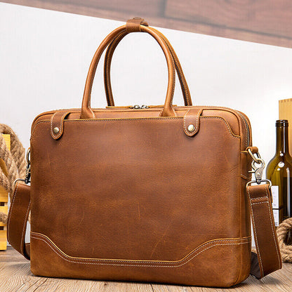 Crazy Horse Leather Men's Business Briefcase 1Cowhide 14" Handbag Shoulder bags