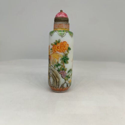 vintage chinese peking glass snuff bottle hand painted rooster cock statue qing