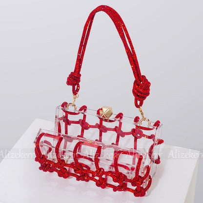 Clutch Bags Women Woven Rope Rhinestone Purses And Handbags Wedding Party