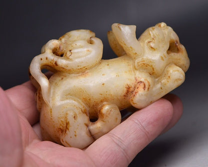 Chinese Antique Hetian Jade Carved Sculpture Exquisite Beast Statue Collections