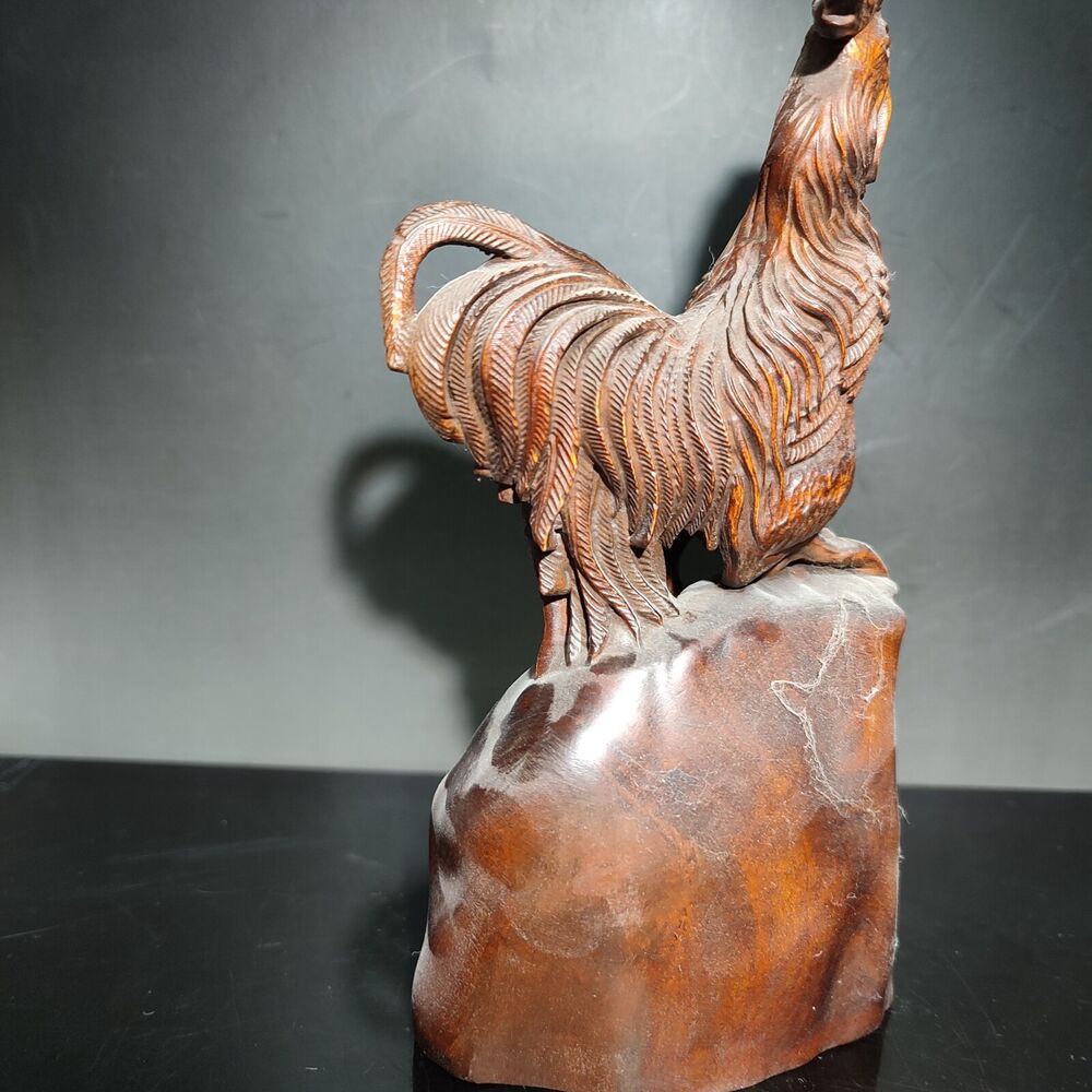 6.3" Wooden Ornament cock rooster statue carving home decor Animal figurines art