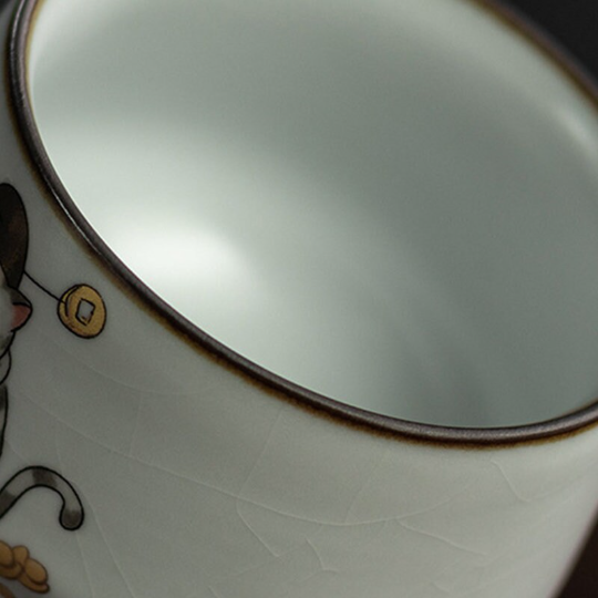 Ruyao Ceramic Teacup Set of 2 Cups Lovely Cat Chinese Kung Fu Tea Cup 140ml