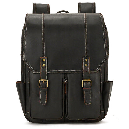 Mens Real Leather 15.6" Laptop Bag Backpack Large Hiking Travel Camping Carry On