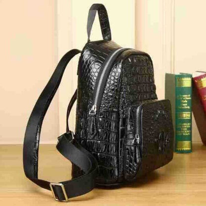 Top Cow Leather Black Women's bag, New Desinger Crocodile Print Backpack Travel