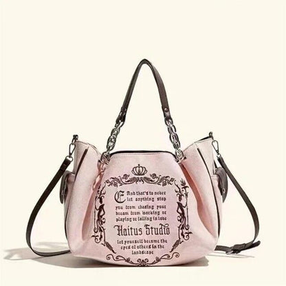 Y2K Vintage Canvas Gothic Style Tote Handbag Embroidery Letter Style Women's Bag
