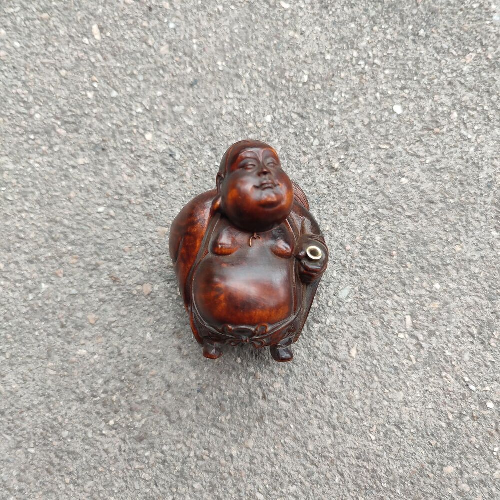 Chinese Fabulous Wood Carving Buddha Statue Wooden Figurine Incense Burner Pig