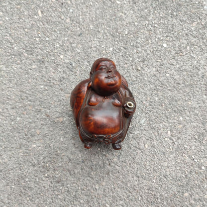 Chinese Fabulous Wood Carving Buddha Statue Wooden Figurine Incense Burner Pig